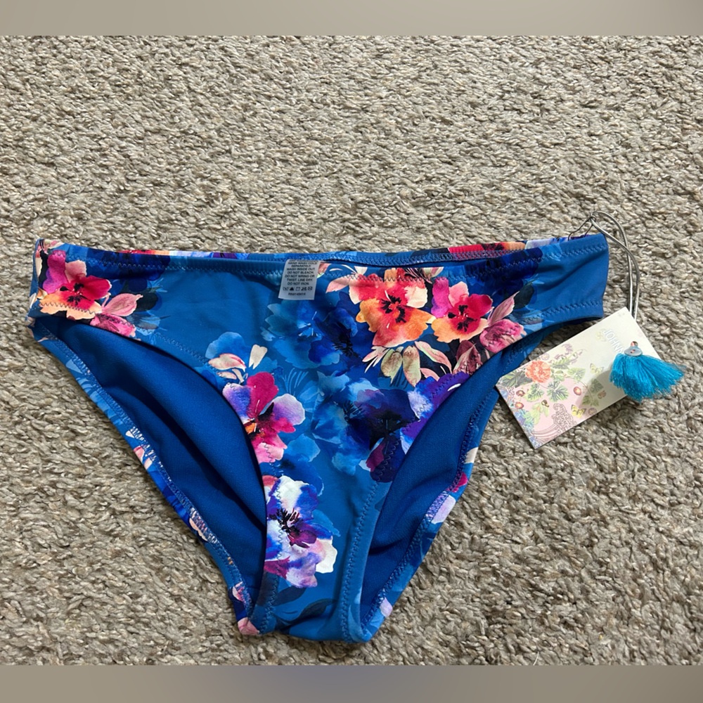 NWT Johnny Was Hipster Bikini Bottom Blue Multi Summer Days Size XS Nylon Beach